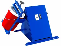 Blue 5-gallon pail and can tumbler from Stewart Handling made for drum handling purposes.