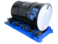 Automated drum roller mixing the contents of a drum.