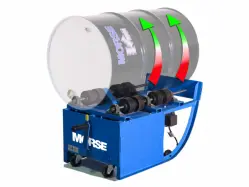 Automated drum roller mixing the contents of a drum.