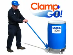 Man using the CLAMP+GO dolly handle system that clamps onto the dolly for easy transport.