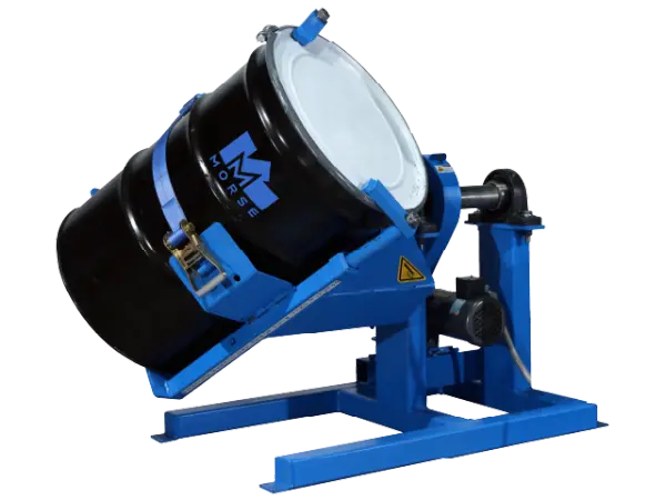 Drum tumbler machine used to mix contents of a large drum quickly and efficiently.