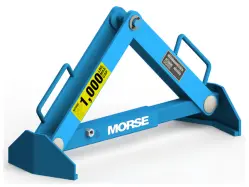 Blue below hook drum lifter, used to help with drum handling and transport.